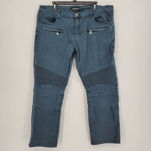 Embellish NYC Men 38 Biker Jeans Slate Blue Ribbed Motorcore Slim Fit streetwear